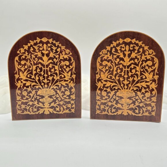 Pair of Vintage Sorrento Marquetry Folding Bookend with Hinges, Inlaid Wood - Picture 3 of 15